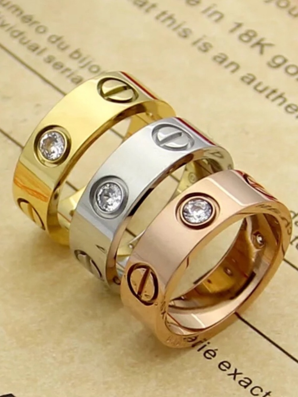Platinum Love Screwdriver Ring Nail Stones Stainless Steel